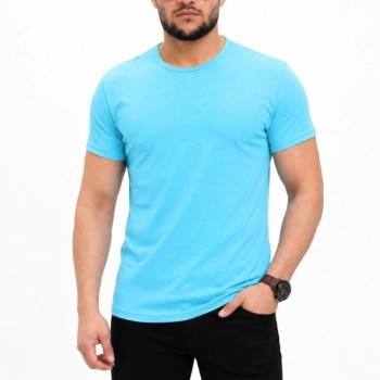 Erkek Basic Tişört Bisiklet Yaka Kısa Kol Günlük Yazlık Slim fit T-Shirt - Açık Mavi