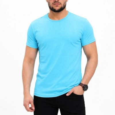 Erkek Basic Tişört Bisiklet Yaka Kısa Kol Günlük Yazlık Slim fit T-Shirt - Açık Mavi