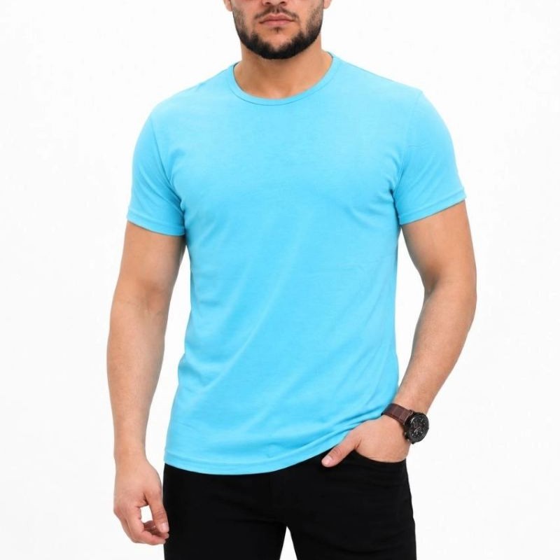 Erkek Basic Tişört Bisiklet Yaka Kısa Kol Günlük Yazlık Slim fit T-Shirt - Açık Mavi