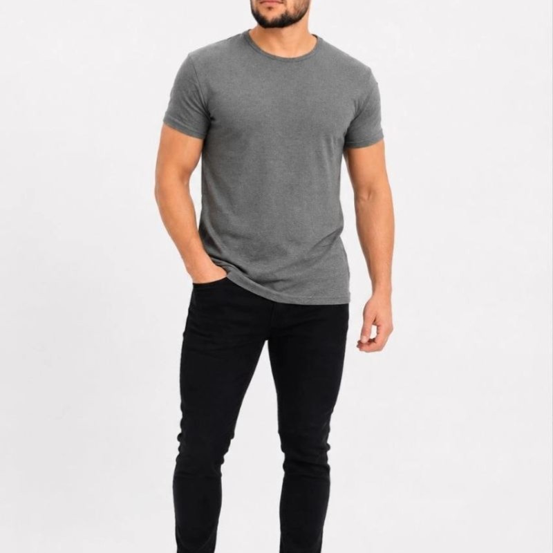 Erkek Basic Tişört Bisiklet Yaka Kısa Kol Günlük Yazlık Slim fit T-Shirt - Antrasit