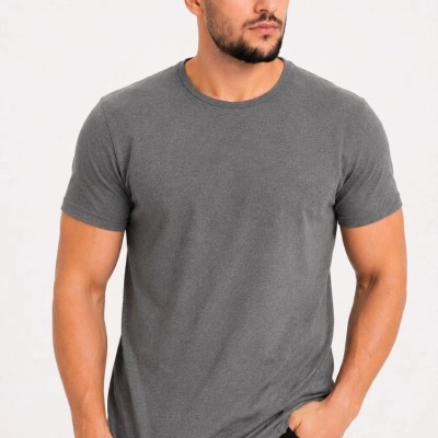 Erkek Basic Tişört Bisiklet Yaka Kısa Kol Günlük Yazlık Slim fit T-Shirt - Antrasit