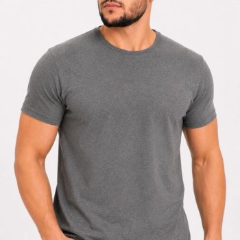 Erkek Basic Tişört Bisiklet Yaka Kısa Kol Günlük Yazlık Slim fit T-Shirt - Antrasit
