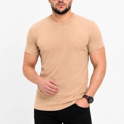 Erkek Basic Tişört Bisiklet Yaka Kısa Kol Günlük Yazlık Slim fit T-Shirt - Bej