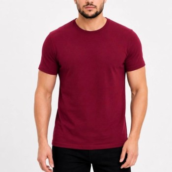 Erkek Basic Tişört Bisiklet Yaka Kısa Kol Günlük Yazlık Slim fit T-Shirt - Bordo