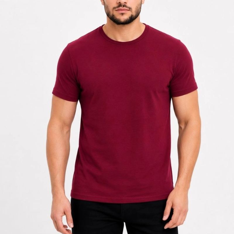 Erkek Basic Tişört Bisiklet Yaka Kısa Kol Günlük Yazlık Slim fit T-Shirt - Bordo