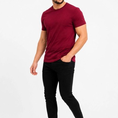 Erkek Basic Tişört Bisiklet Yaka Kısa Kol Günlük Yazlık Slim fit T-Shirt - Bordo
