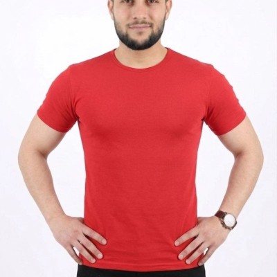 Erkek Basic Tişört Bisiklet Yaka Kısa Kol Günlük Yazlık Slim fit T-Shirt - Kırmızı
