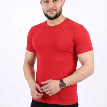 Erkek Basic Tişört Bisiklet Yaka Kısa Kol Günlük Yazlık Slim fit T-Shirt - Kırmızı