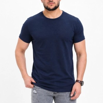 Erkek Basic Tişört Bisiklet Yaka Kısa Kol Günlük Yazlık Slim fit T-Shirt - Lacivert