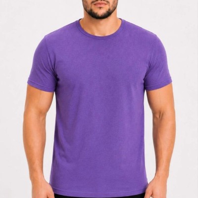 Erkek Basic Tişört Bisiklet Yaka Kısa Kol Günlük Yazlık Slim fit T-Shirt - Mor