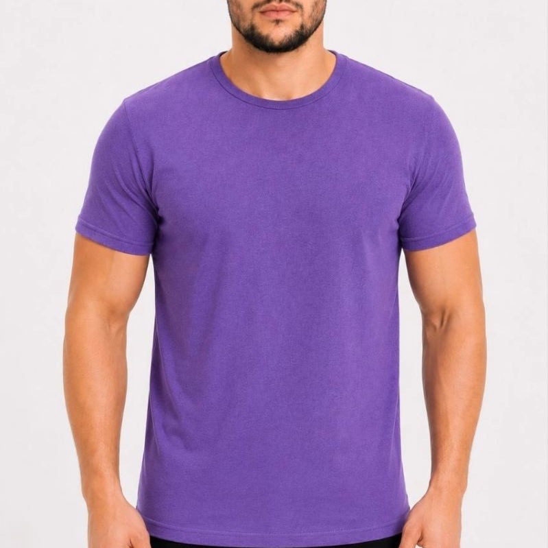 Erkek Basic Tişört Bisiklet Yaka Kısa Kol Günlük Yazlık Slim fit T-Shirt - Mor