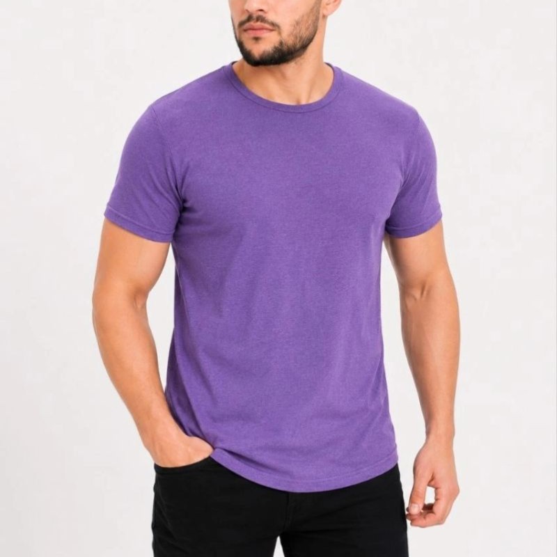 Erkek Basic Tişört Bisiklet Yaka Kısa Kol Günlük Yazlık Slim fit T-Shirt - Mor