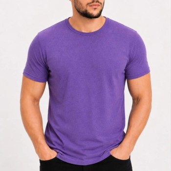 Erkek Basic Tişört Bisiklet Yaka Kısa Kol Günlük Yazlık Slim fit T-Shirt - Mor