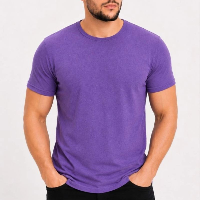 Erkek Basic Tişört Bisiklet Yaka Kısa Kol Günlük Yazlık Slim fit T-Shirt - Mor