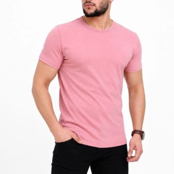 Erkek Basic Tişört Bisiklet Yaka Kısa Kol Günlük Yazlık Slim fit T-Shirt - Pembe