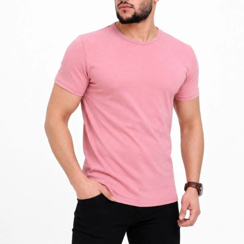 Erkek Basic Tişört Bisiklet Yaka Kısa Kol Günlük Yazlık Slim fit T-Shirt - Pembe