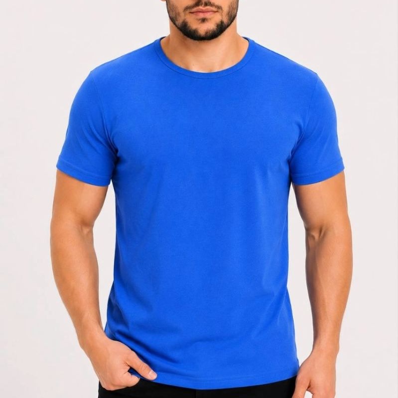 Erkek Basic Tişört Bisiklet Yaka Kısa Kol Günlük Yazlık Slim fit T-Shirt - Saks Mavisi