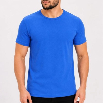 Erkek Basic Tişört Bisiklet Yaka Kısa Kol Günlük Yazlık Slim fit T-Shirt - Saks Mavisi