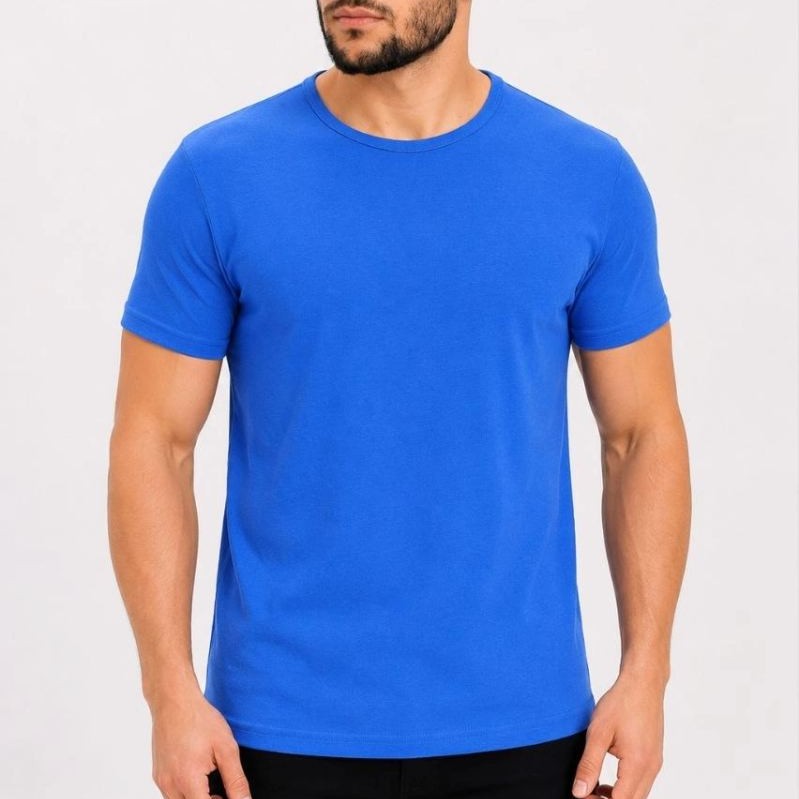 Erkek Basic Tişört Bisiklet Yaka Kısa Kol Günlük Yazlık Slim fit T-Shirt - Saks Mavisi