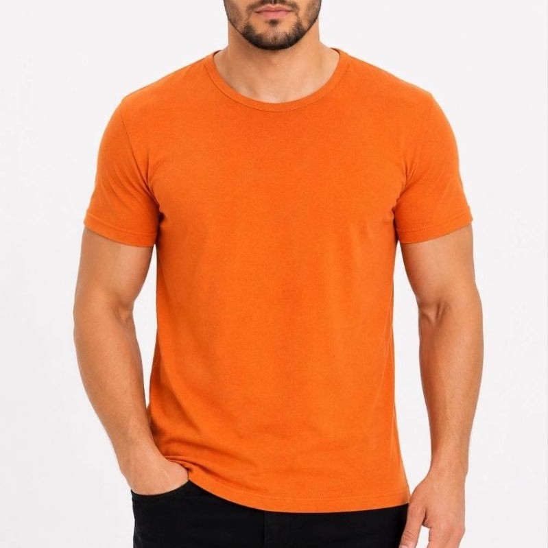 Erkek Basic Tişört Bisiklet Yaka Kısa Kol Günlük Yazlık Slim fit T-Shirt - Turuncu