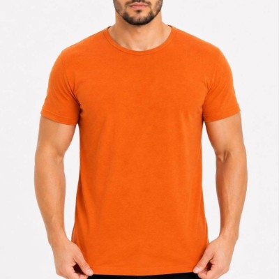 Erkek Basic Tişört Bisiklet Yaka Kısa Kol Günlük Yazlık Slim fit T-Shirt - Turuncu