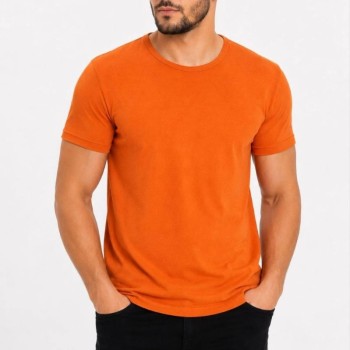 Erkek Basic Tişört Bisiklet Yaka Kısa Kol Günlük Yazlık Slim fit T-Shirt - Turuncu