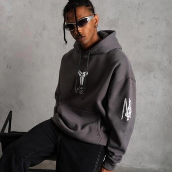 Erkek Baskılı Kapüşonlu 3 iplik pamuklu Hoodie Sweatshirt - Gri