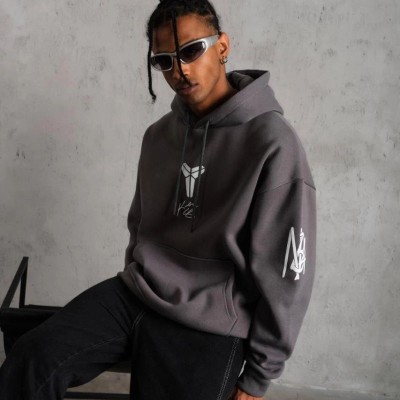Erkek Baskılı Kapüşonlu 3 iplik pamuklu Hoodie Sweatshirt - Gri