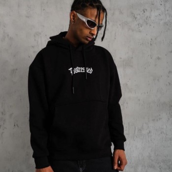 Erkek Baskılı Kapüşonlu 3 iplik pamuklu hoodie Sweatshirt - Siyah