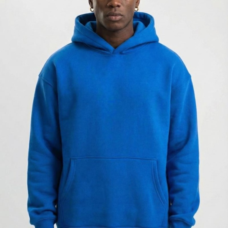 Erkek Baskılı Kapüşonlu Cepli Hoodie 3 İplik Pamuklu Sweatshirt - Saks Mavisi