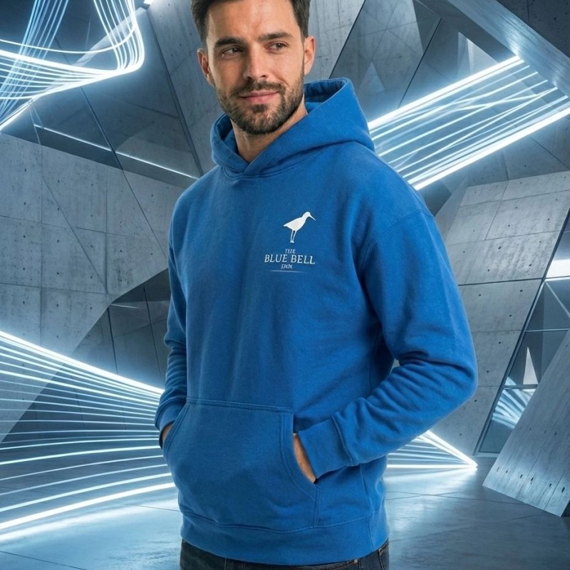 Erkek Baskılı Kapüşonlu Cepli Hoodie 3 İplik Pamuklu Sweatshirt - Saks Mavisii