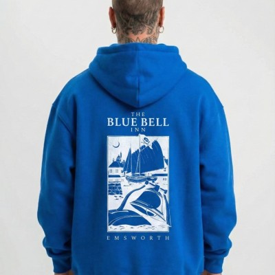Erkek Baskılı Kapüşonlu Cepli Hoodie 3 İplik Pamuklu Sweatshirt - Saks Mavisii