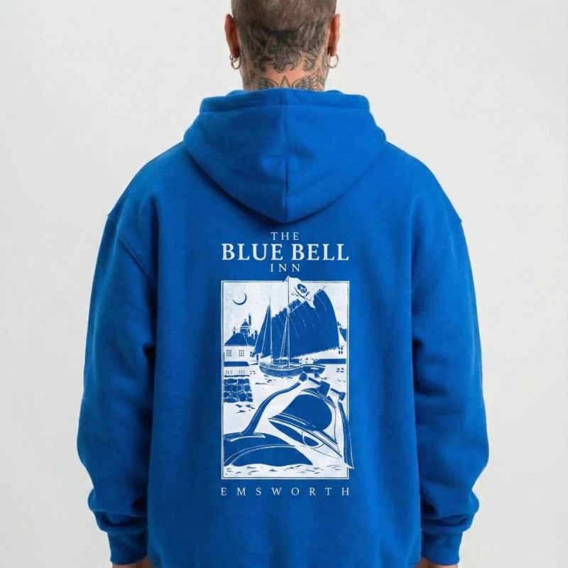 Erkek Baskılı Kapüşonlu Cepli Hoodie 3 İplik Pamuklu Sweatshirt - Saks Mavisii