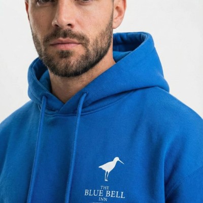 Erkek Baskılı Kapüşonlu Cepli Hoodie 3 İplik Pamuklu Sweatshirt - Saks Mavisii