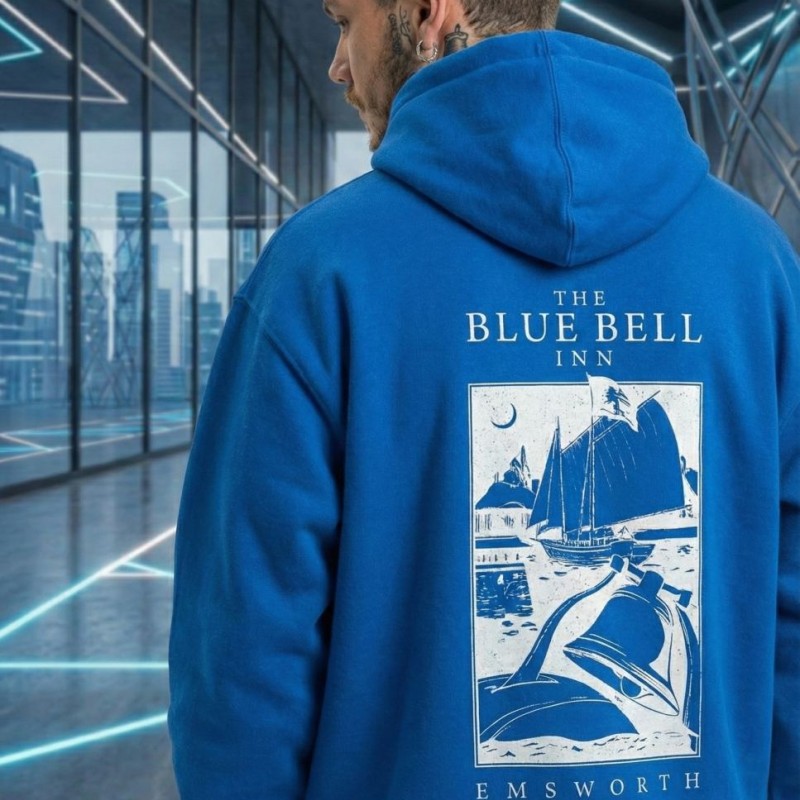 Erkek Baskılı Kapüşonlu Cepli Hoodie 3 İplik Pamuklu Sweatshirt - Saks Mavisii