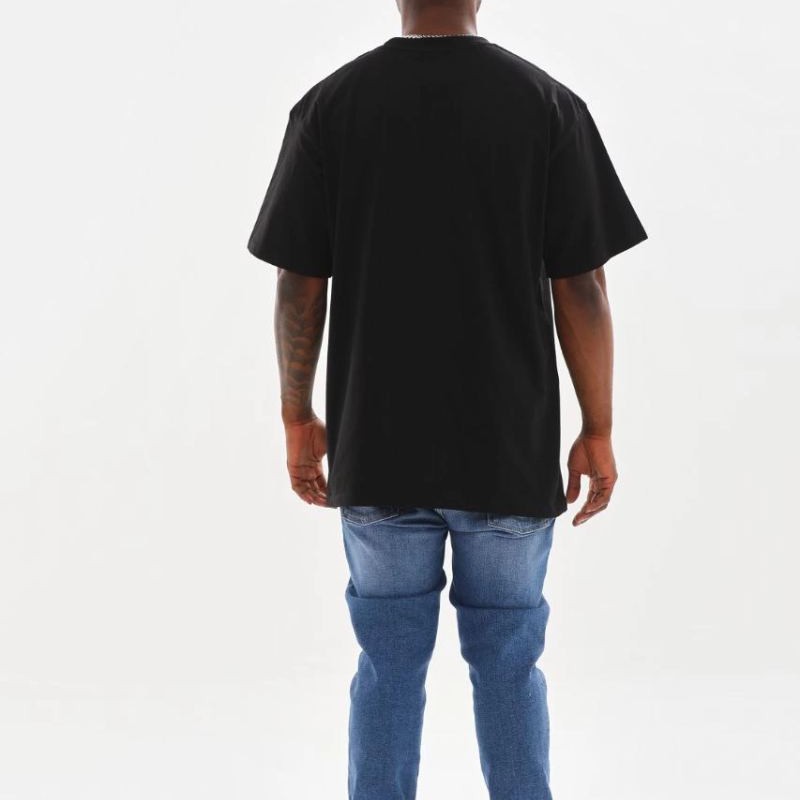 Erkek Baskılı T-Shirt Kısa Kol Bisiklet Yaka Rahat Kalıp Günlük Tişört - Siyah