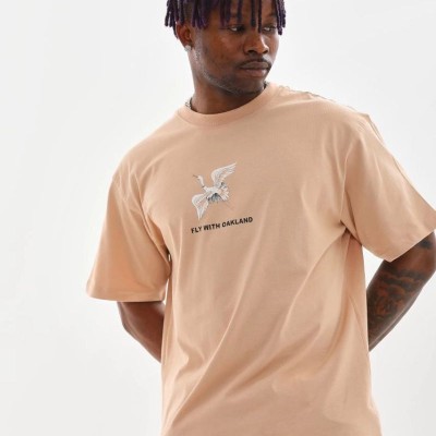 Erkek Baskılı T-Shirt Kısa Kol Bisiklet Yaka Rahat Kalıp Tişört - Bej