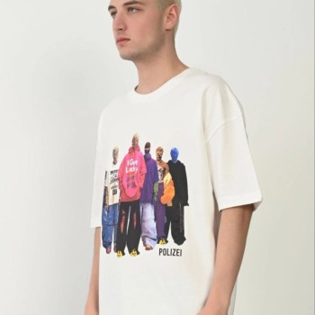 Erkek Baskılı T-Shirt Kısa Kol Bisiklet Yaka Rahat Kalıp Tişört - Beyaz