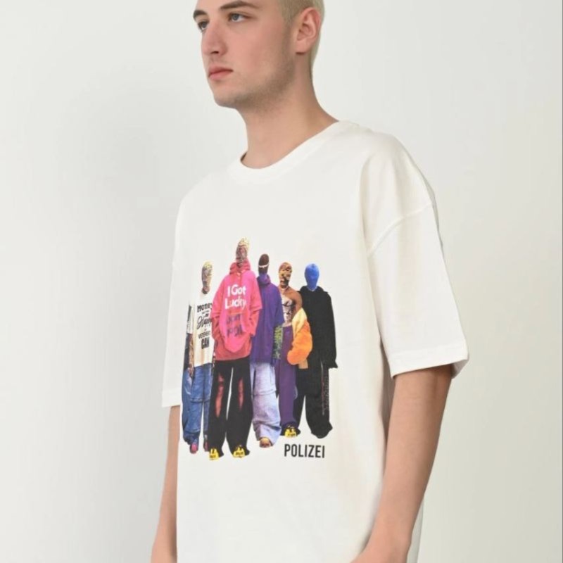 Erkek Baskılı T-Shirt Kısa Kol Bisiklet Yaka Rahat Kalıp Tişört - Beyaz