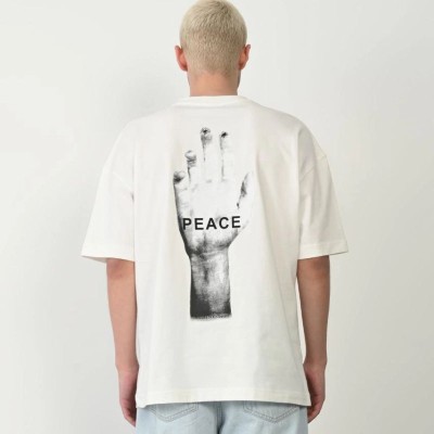 Erkek Baskılı T-Shirt Kısa Kol Bisiklet Yaka Rahat Kalıp Tişört - Beyaz