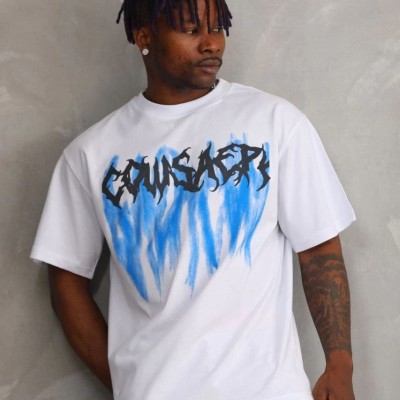 Erkek Baskılı T-Shirt Kısa Kol Bisiklet Yaka Rahat Kalıp Tişört - Beyaz