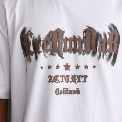 Erkek Baskılı T-Shirt Kısa Kol Bisiklet Yaka Rahat Kalıp Tişört - Beyaz