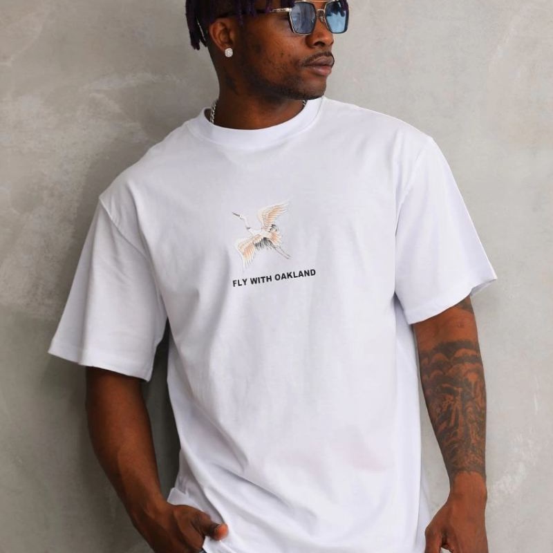 Erkek Baskılı T-Shirt Kısa Kol Bisiklet Yaka Rahat Kalıp Tişört - Beyaz