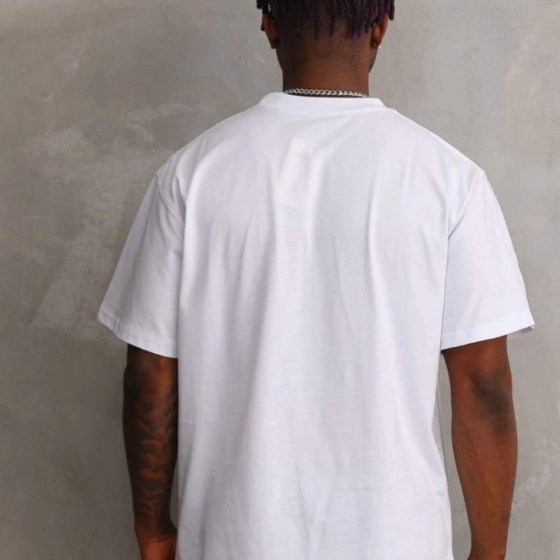 Erkek Baskılı T-Shirt Kısa Kol Bisiklet Yaka Rahat Kalıp Tişört - Beyaz