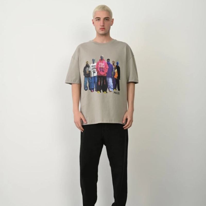 Erkek Baskılı T-Shirt Kısa Kol Bisiklet Yaka Rahat Kalıp Tişört - Boyalı Gri