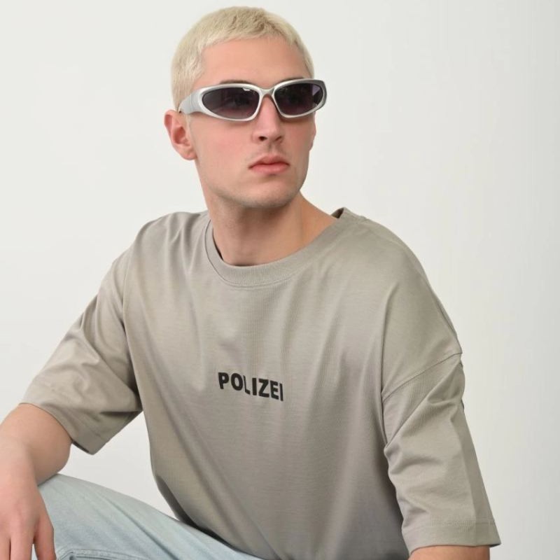 Erkek Baskılı T-Shirt Kısa Kol Bisiklet Yaka Rahat Kalıp Tişört - Boyalı Gri