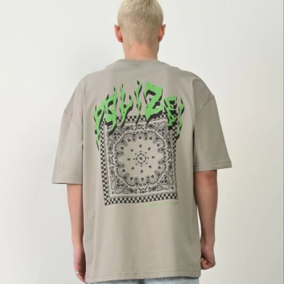 Erkek Baskılı T-Shirt Kısa Kol Bisiklet Yaka Rahat Kalıp Tişört  - Boyalı Gri
