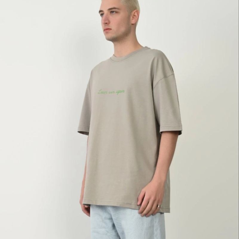 Erkek Baskılı T-Shirt Kısa Kol Bisiklet Yaka Rahat Kalıp Tişört  - Boyalı Gri