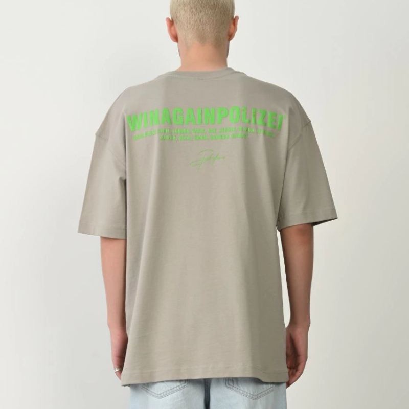 Erkek Baskılı T-Shirt Kısa Kol Bisiklet Yaka Rahat Kalıp Tişört  - Boyalı Gri