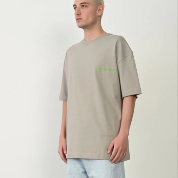 Erkek Baskılı T-Shirt Kısa Kol Bisiklet Yaka Rahat Kalıp Tişört  - Boyalı Gri